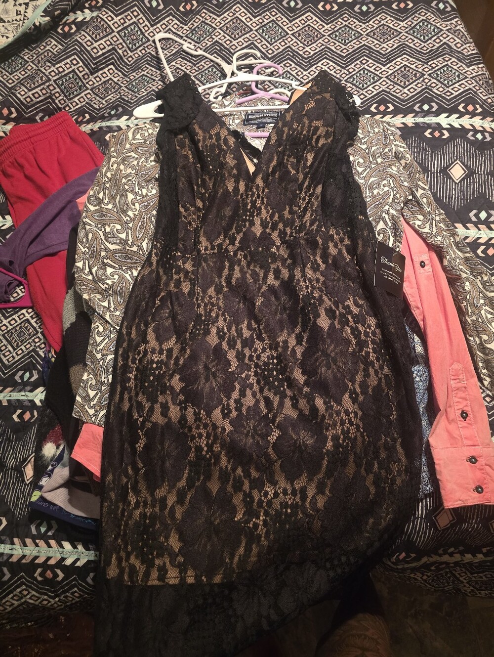 Black Lace Overlay Nude Slip Cocktail Dress